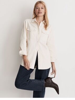 Madewell Womens 2X Cream Denim Button Down Shirt Long Sleeve Cotton Twill NI281